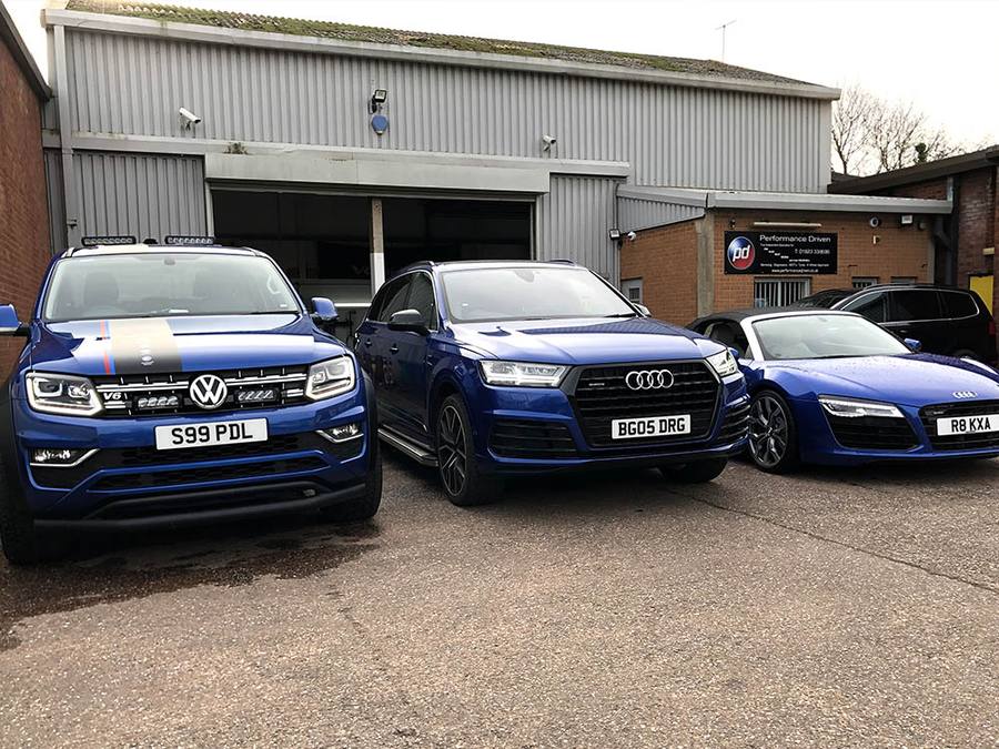 Cars parked outside the Performance Driven garage in Taunton
