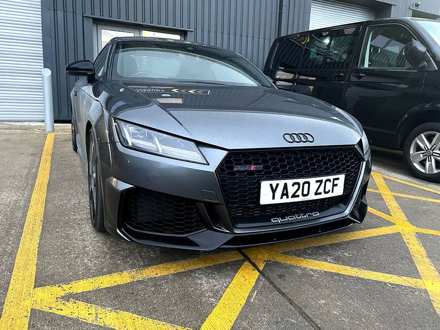 Audi TT RS outside the Performance Driven garage
